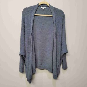 Evereve Cardigan Sweater XS Blue Boucle Cocoon‎ Pockets Slouchy Oversized Baggy
